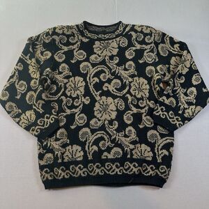 Alfred Dunner sweater gold black floral Paisley vintage designer Grandma Small